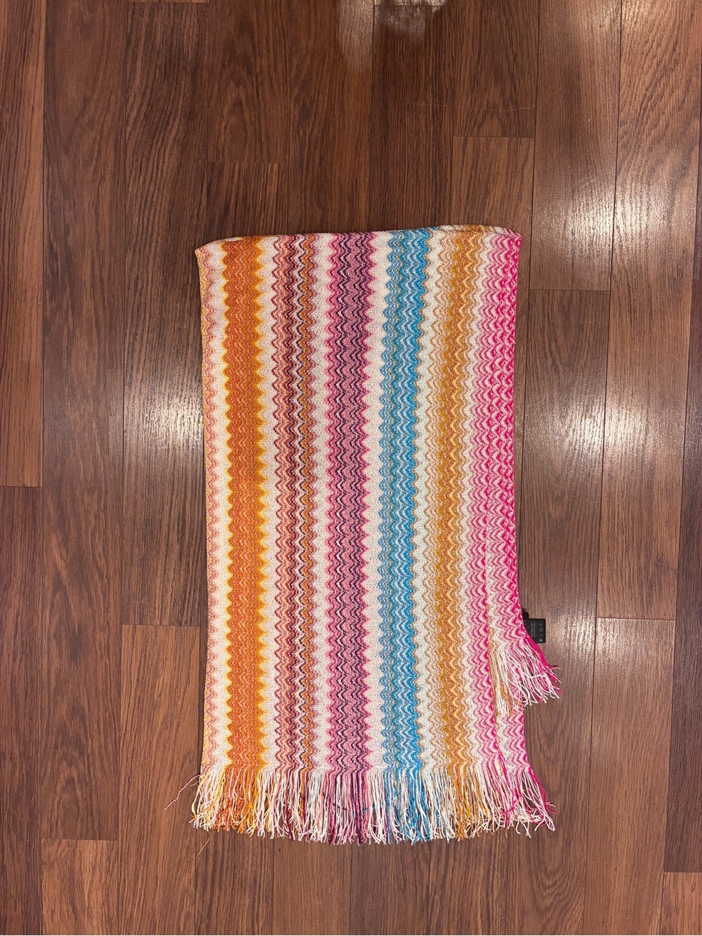 Missoni Multicolor Zigzag Fringe Throw in Pink, Orange, Blue, Cream